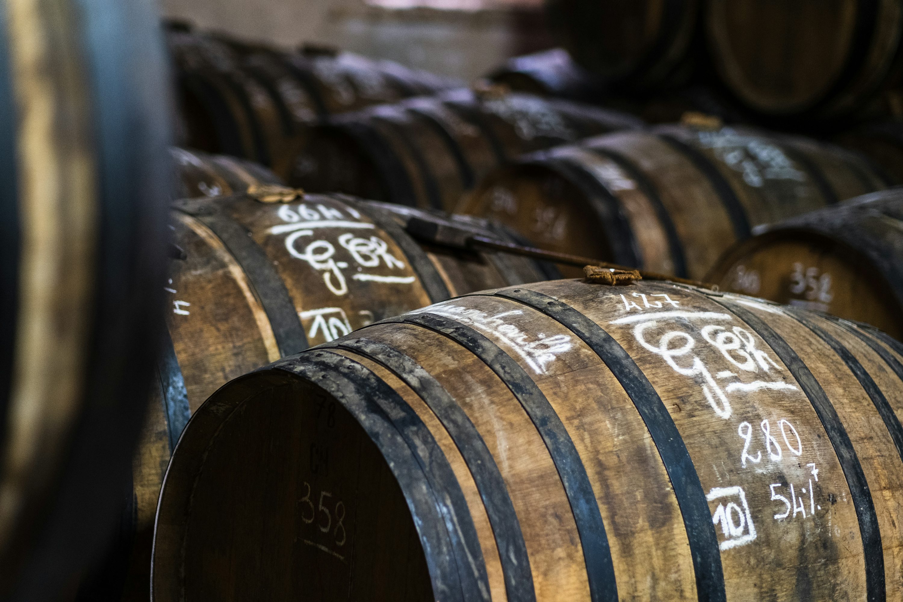 A whisky cask with chalk warehouse markings