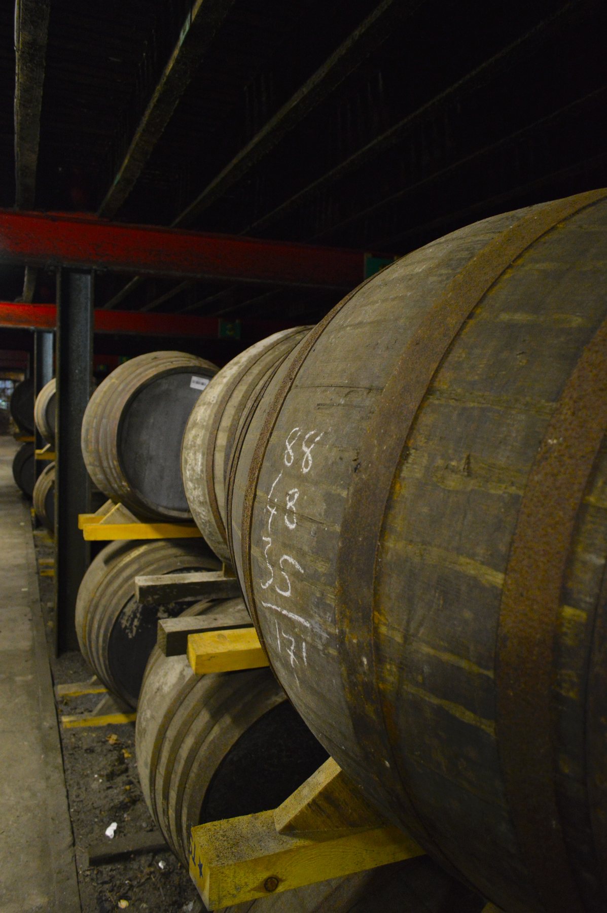 Rows of maturation casks inside the Lagavulin warehouse