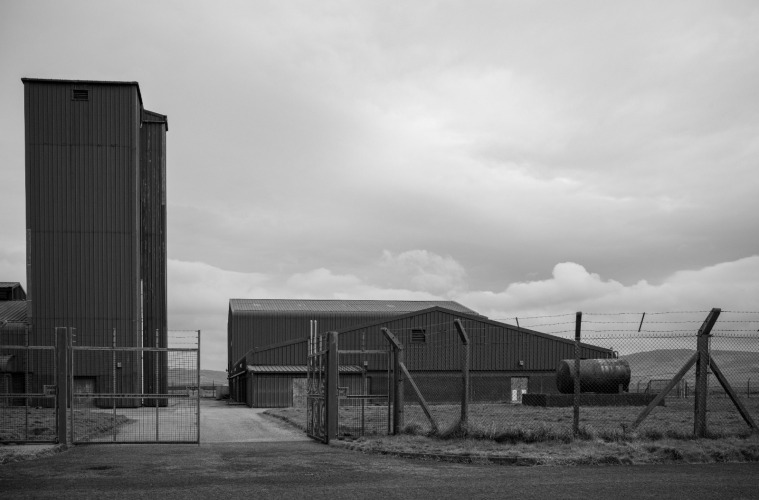 Photograph of the existing industrial building at the Witchburn Distillery site near Machrihanish during conversion.